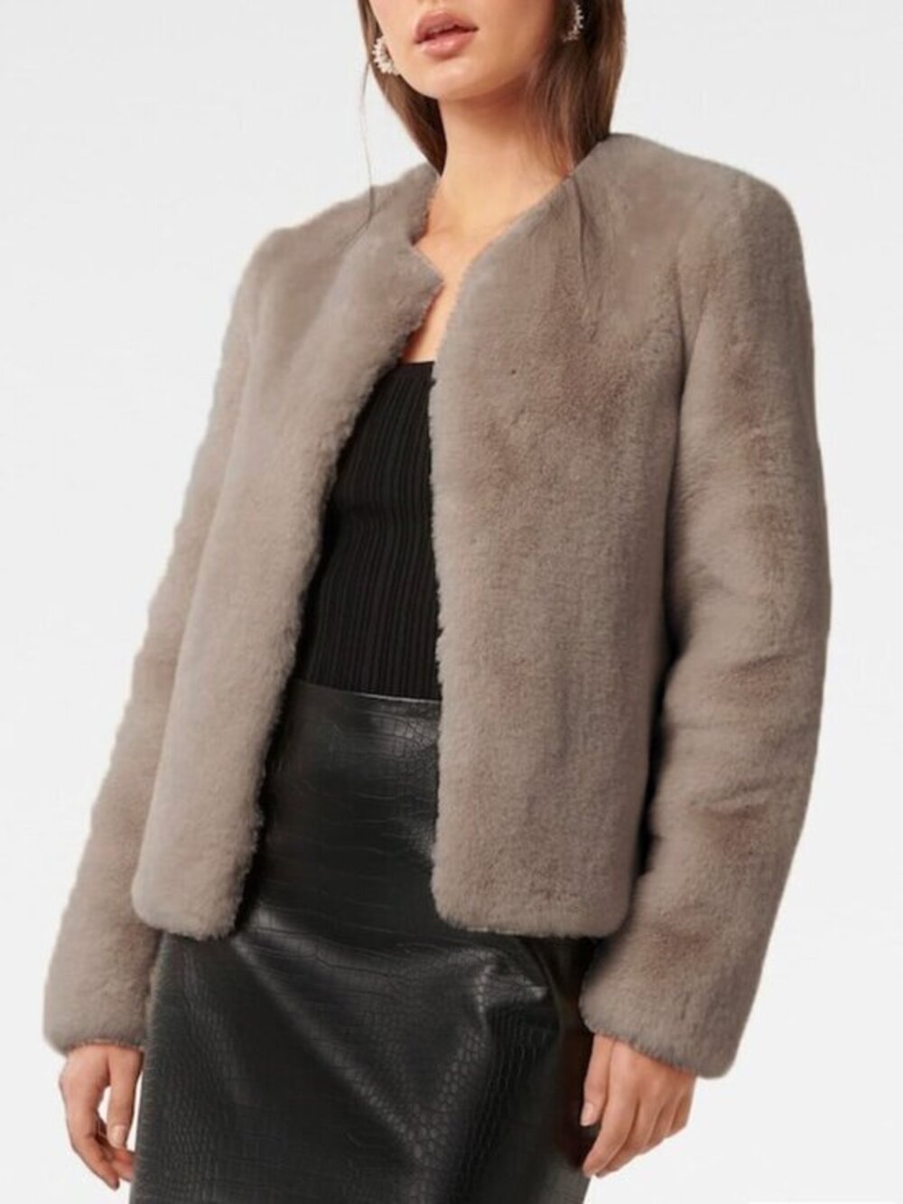 New Banana Republic Faux Fur Jacket Taupe XS $170